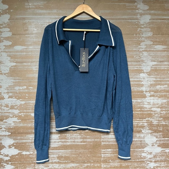 Alp N Rock NWT Veronica Polo Sweater Pacific Blue Classic Preppy Womens XL - Picture 1 of 5